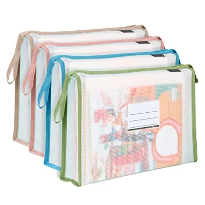 Afbeelding van 4 stuks kunststof hoesjes, A4, uittrekbaar, documententas, voor school, werk, kantoor, kleuren