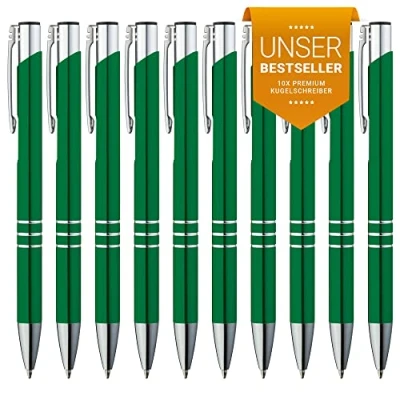 Afbeelding van GIMEI® Set van 10 hoogwaardige metalen balpennen voor eenvoudig en zacht schrijven, blauwe inkt, groen, een echte blikvanger