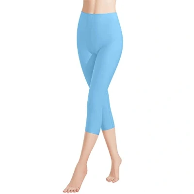 Afbeelding van Libella 4161 VA 1/3 stuks 3/4 leggings voor dames, katoen, capribroek met hoge taille, meerkleurig, slim fit, fitnessbroek, 1 verpakking lichtblauw