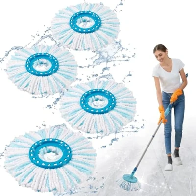 Afbeelding van 4 stuks reservekoppen compatibel met Leifheit Clean Twist Disc Mop, 2 vezelsysteem, reservehoes zeer absorberende bezem, sterke ontsmetting voor alle