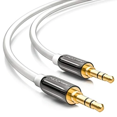 Afbeelding van deleyCON 15 m jackkabel 3,5 mm AUX stereokabel audiokabel jack rechte stekker voor PC mobiele telefoon smartphone tablet auto hifi ontvanger wit