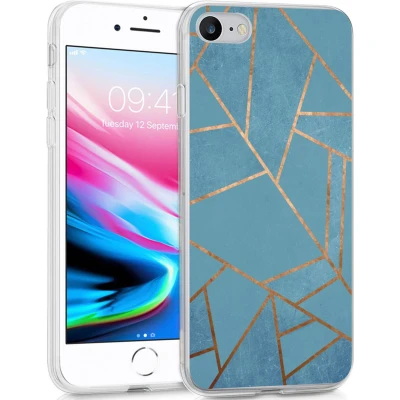 Afbeelding van iMoshion hoesje Geschikt voor iPhone SE (2022) / (2020) 8 7 Siliconen Design Blauw Meerkleurig Goud Blue Graphic