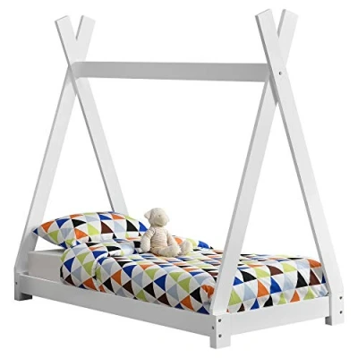 Afbeelding van Juniorbed Tipi met bedbodem 70x140cm wit mat gelakt