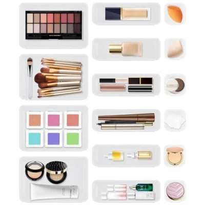 Afbeelding van Omtofo Set van 16 lade organizer, wit, ladeverdeler, verstelbaar, met 3 maten, antislip, voor kantoor, make up, badkamer, gebruiksvoorwerpen