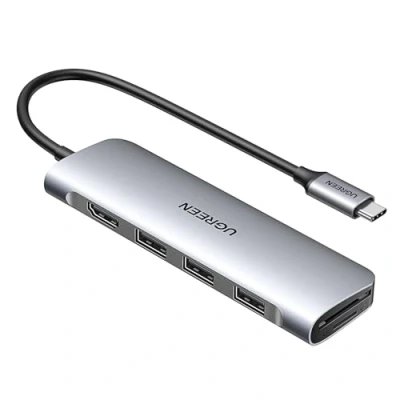 Afbeelding van UGREEN Booster Productivity Hub USB C HDMI 4K 6 in 1 adapter, compatibel met MacBook Pro Air M2 M1 Surface XPS iPad Pro, Multiport 3.0 5Gbps, SD kaartlezer Micro (zilver)