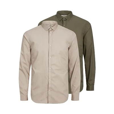 Afbeelding van JACK &amp; JONES Jprblacardiff Shirt L/S Noos Herenhemd, 1 druivenblad en puur kasjmier