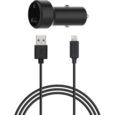 Afbeelding van Xqisit Car Charger autolader lightning kabel Zwart