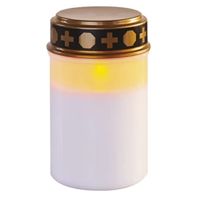 Afbeelding van EMOS DCCV21 Vintage led grafkaars met timer IP44 waterdicht kunststof wit op batterijen 10.000 uur levensduur