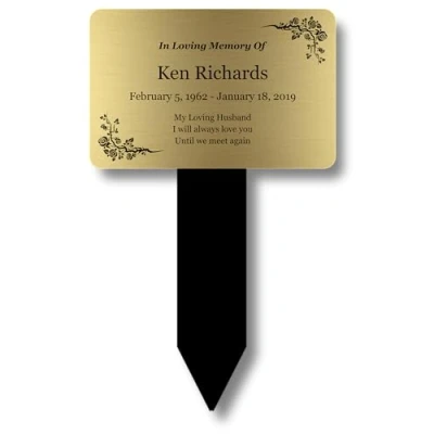 Afbeelding van Personaliseerbare herdenkingsplaat, grondpen, grafmarker, geschikt voor gebruik buitenshuis, ideaal als grafmarker (goud)
