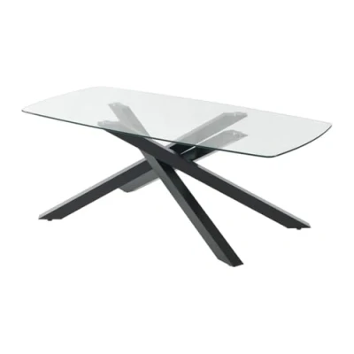 Afbeelding van Vente unique Eettafel voor 8 personen in gehard glas en zwart metaal Transparant METRILIA L 200 cm x H 75 D 100