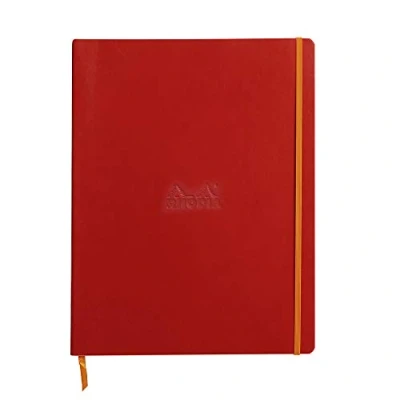 Afbeelding van RHODIA 117713C Notitieboek, klaprozen, A4+, gelinieerd, 160 pagina&#039;s afneembaar, licht papier, ivoorkleurig, 90 g, bladwijzer, elastische sluiting, omslag van kunstleer, collectie Rhodiarama