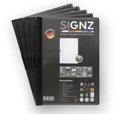 Afbeelding van SIGNZ 5 stuks DIN A4 mappen, zwart, voor maximaal 60 vellen, CO2 neutraal, Made in Germany