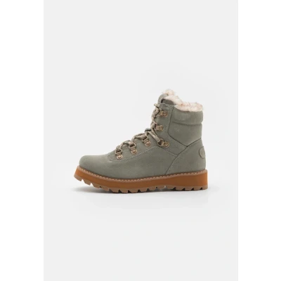 Afbeelding van Roxy Bradie Enkellaarsjes met plateauzool, Dames, Maat: 38, Olive Veloursleer