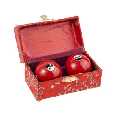 Afbeelding van lachineuse Set Qi Gong Yin Yang ballen Chinese anti stress van email ø 45 mm Gezondheidsballen Zen ontspanning geschenkdoos Aziatisch object Japan China Feng Shui Kleur: rood