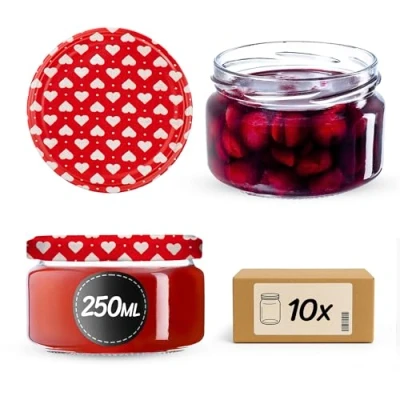 Afbeelding van KADAX Kleine inmaakpotten, 250 ml, jampotten met deksel, luchtdichte potten om cadeau te geven, mini voor honing en specerijen (10 stuks, hart)