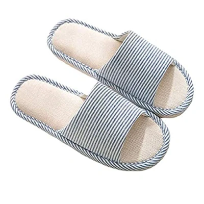 Afbeelding van AioTio Casual pantoffels van katoen en linnen voor dames heren, zacht, open teen, comfortabel, ademend, antislip, binnen buiten, Blauw