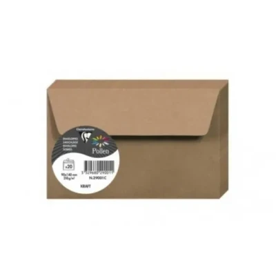 Afbeelding van Clairefontaine 29001C, verpakking met 20 zelfklevende enveloppen, formaat 9 x 14 cm, 120 g/m², kraftpapier, uitnodiging voor evenementen en overeenkomst, Pollen serie, glad papier van hoge kwaliteit