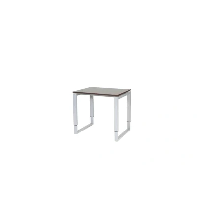 Afbeelding van Domino Plus bureau, hoogte instelbaar (62 85cm) met 80x60cm &#039;zwevend&#039; logan eiken 25mm blad en aluminium (RAL9006) O poot frame
