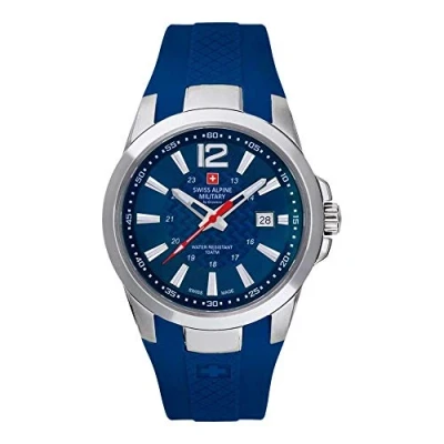 Afbeelding van Swiss Alpine Military Grovana 7058.1835 Herenhorloge, 10 ATM, gemaakt in Zwitserland, blauw, armband, armband