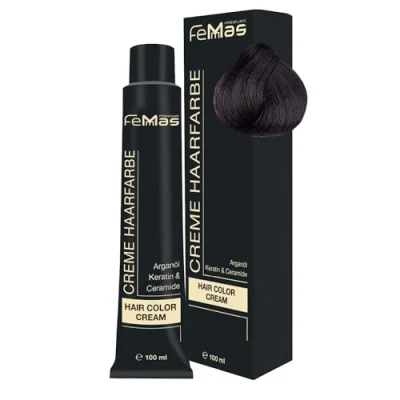Image de FemMas Coloration pour cheveux 100 ml Enrichie à huile d&#039;argan, la kératine et aux céramides Idéale une teinte professionnelle permanente Brun clair intense 4.0