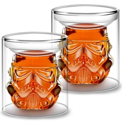 Afbeelding van VI AI Set van 2 drinkglazen, cocktailglazen antiek glas, dubbelwandig, voor bourbon, scotch whisky, cocktails, cognac, 150 ml