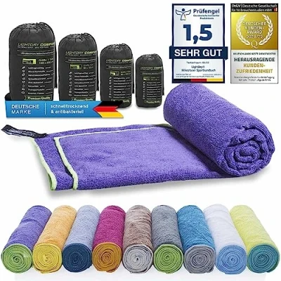 Afbeelding van Sporthanddoek van microvezel voor dames en heren, reishanddoek, extreem sneldrogend, licht antibacterieel (160 x 80 cm, violet)