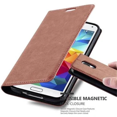 Afbeelding van Cadorabo Hoesje geschikt voor Samsung Galaxy S5 / NEO in CAPPUCCINO BRUIN Beschermhoes met magnetische sluiting, standfunctie en kaartvakje Book Case Cover Etui