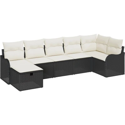 Afbeelding van vidaXL 7 Piece Tuin Sofa Set met Kussens Zwart Poly Rattan