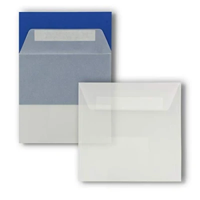Afbeelding van Vierkante enveloppen, zonder venster, wit, transparant, 25 stuks, 15,5 x cm, zelfklevend, voor trouwkaarten, uitnodigingskaarten en meer, serie FarbenFroh