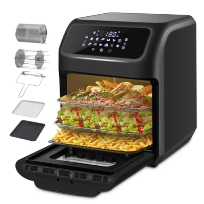 Afbeelding van LLIVEKIT Heteluchtfriteuse, 12 l heteluchtoven, mini oven, 1800 W, heteluchtoven met digitaal led display, fruitdroger, barbecue