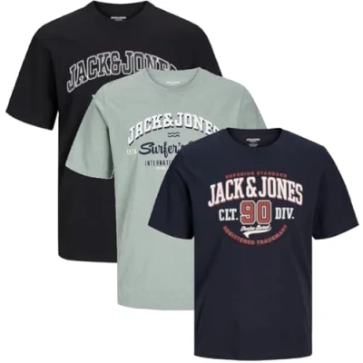 Afbeelding van JACK &amp; JONES Set van 3 T shirts voor heren, grote maat, ronde hals, shirt, 2XL, 3XL, 4XL, 5XL, 6XL, 7XL, 8XL, maten # 80