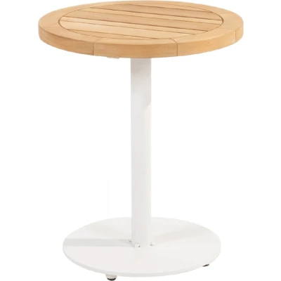 Afbeelding van Volta teak bijzettafel centrale poot wit 45 cm dia. H55 4SO