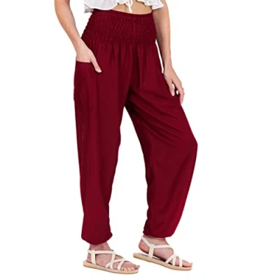 Afbeelding van Lofbaz Boho broek casual dames, Solide 1 Bourgondië