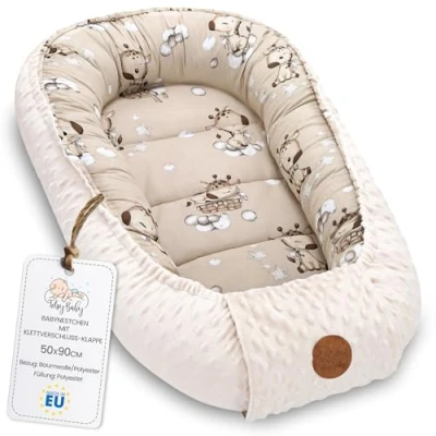 Afbeelding van Babybedverkleiner, 90 x 50 cm, van minky veelzijdig, voor engelennest, wieg en geboorte, warm zacht, accessoires knuffelnest, winter, cocon, giraffen