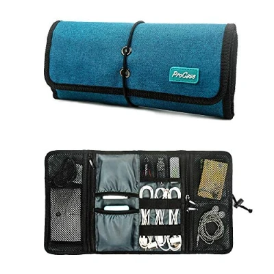 Afbeelding van ProCase Travel Gear Elektronische Accessoire organizer, kleine gadget draagtas, opbergtas voor oplader, USB kabel, SD geheugenkaarten, hoofdtelefoon, flashdrive, opvouwbare eend