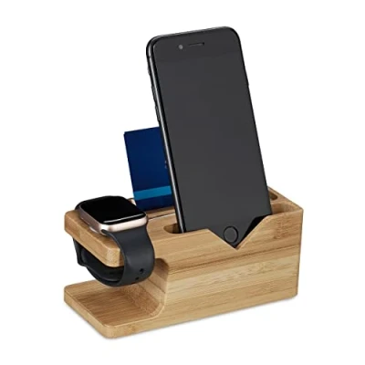 Afbeelding van Relaxdays oplaadstation bamboe geschikt voor apple watch laadstation smartphone
