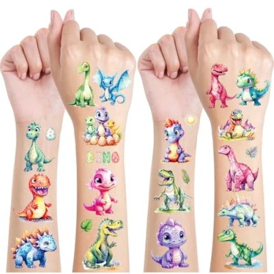 Image de Dinosaure Tatouage Paillette Enfant, 12 Feuilles Tatouages Ephemere Garçon, Cadeaux Dino pour Decoration Anniversaire Dino, Etanche Enfants