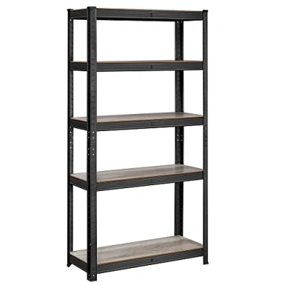 Afbeelding van Verstelbare staande rek met 5 legplanken 40 x 90 180 cm Grijs zwart