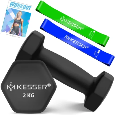 Afbeelding van KESSER® Dumbells Set 2 Paren Gewichten verstelbare Dumbell Geschikt voor Krachttraining Halterset met oefeningenboekje, 2x fitnessbanden, x kg Zwart
