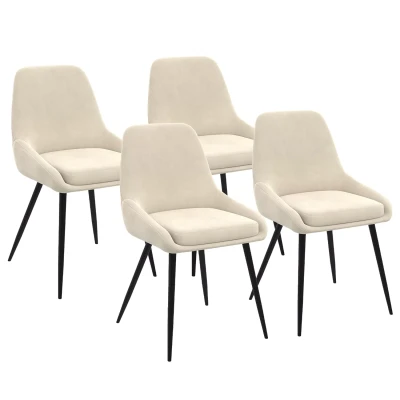 Afbeelding van IDMarket Set van 4 THALYA beige fluwelen stoelen met armleuningen
