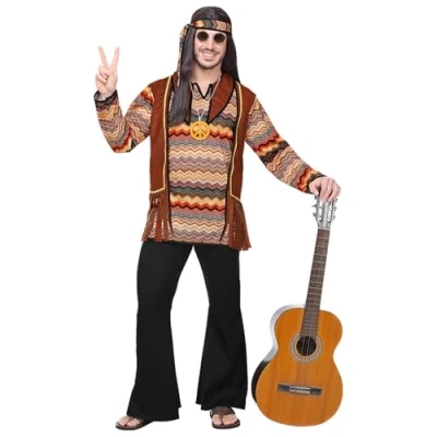 Afbeelding van Widmann Hippie Kostuum Bruine Psychedelische Golven Man Bruin XXXL Carnavalskleding Verkleedkleding