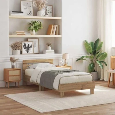 Afbeelding van vidaXL Bed Frame met LED verlichting Artisan Eikenhout 90x190 cm Kunststof