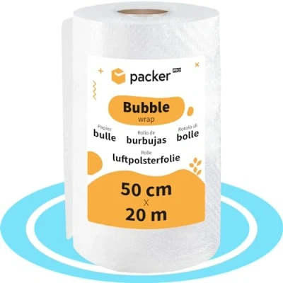 Afbeelding van packer PRO Rol plastic noppenfolie voor verpakking, 50 cm breed (A) en 20 m lang (L), noppenfolie, ideaal verhuizingen, verpakking verzending