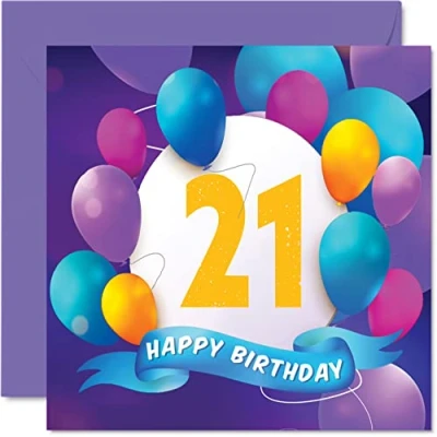 Afbeelding van Verjaardagskaart 21 jaar voor mannen en vrouwen Ballonfeest Verjaardagskaarten van jaar, vrouw, broer, zus, zoon, dochter, kleinzoon, kleinkind, neef, 145 mm x