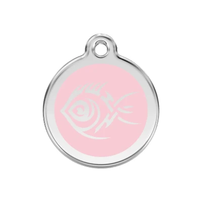 Afbeelding van Tribal Fish Pink roestvrijstalen hondenpenning medium/gemiddeld dia. 3 cm RedDingo