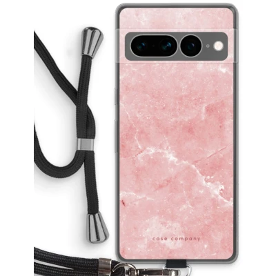 Afbeelding van Case Company® hoesje met Koord geschikt voor Google Pixel 7 Pro Roze marmer Telefoonhoesje Zwart Bescherming aan alle Kanten en Over de Schermrand