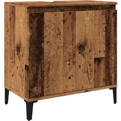 Afbeelding van Wastafelkast 58x33x60 cm bewerkt hout oud houtkleurig