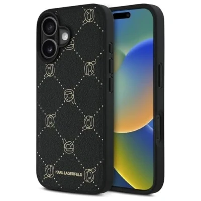Afbeelding van Karl Lagerfeld Backcase hoesje geschikt voor iPhone 16 Effen Zwart Kunstleer