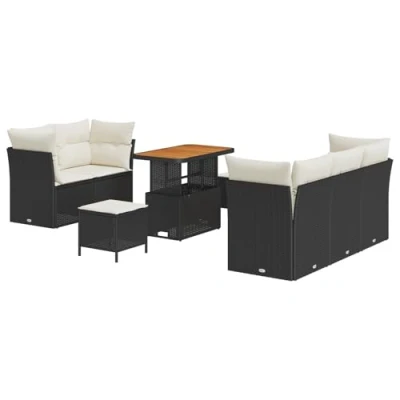 Afbeelding van vidaXL 8 delige tuinsofa set met kussens zwarte poly rattan acacia, 3 tuin eetset acacia