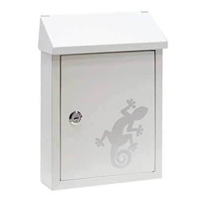 Afbeelding van ARREGUI Smart Graphic E5721 SAL Originele brievenbus van staal met decoratieve zeefdruk &quot;Salamander&quot;, maat S (postformaat A5), achtergleuf, eenvoudig te installeren, wit